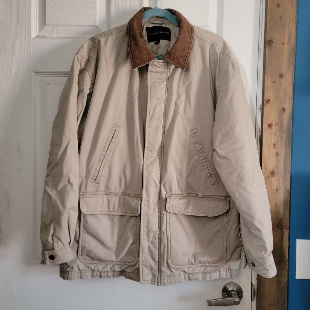 Vintage Mens Croft & Barrow Flannel Lined Chore Jacket Tan Size L